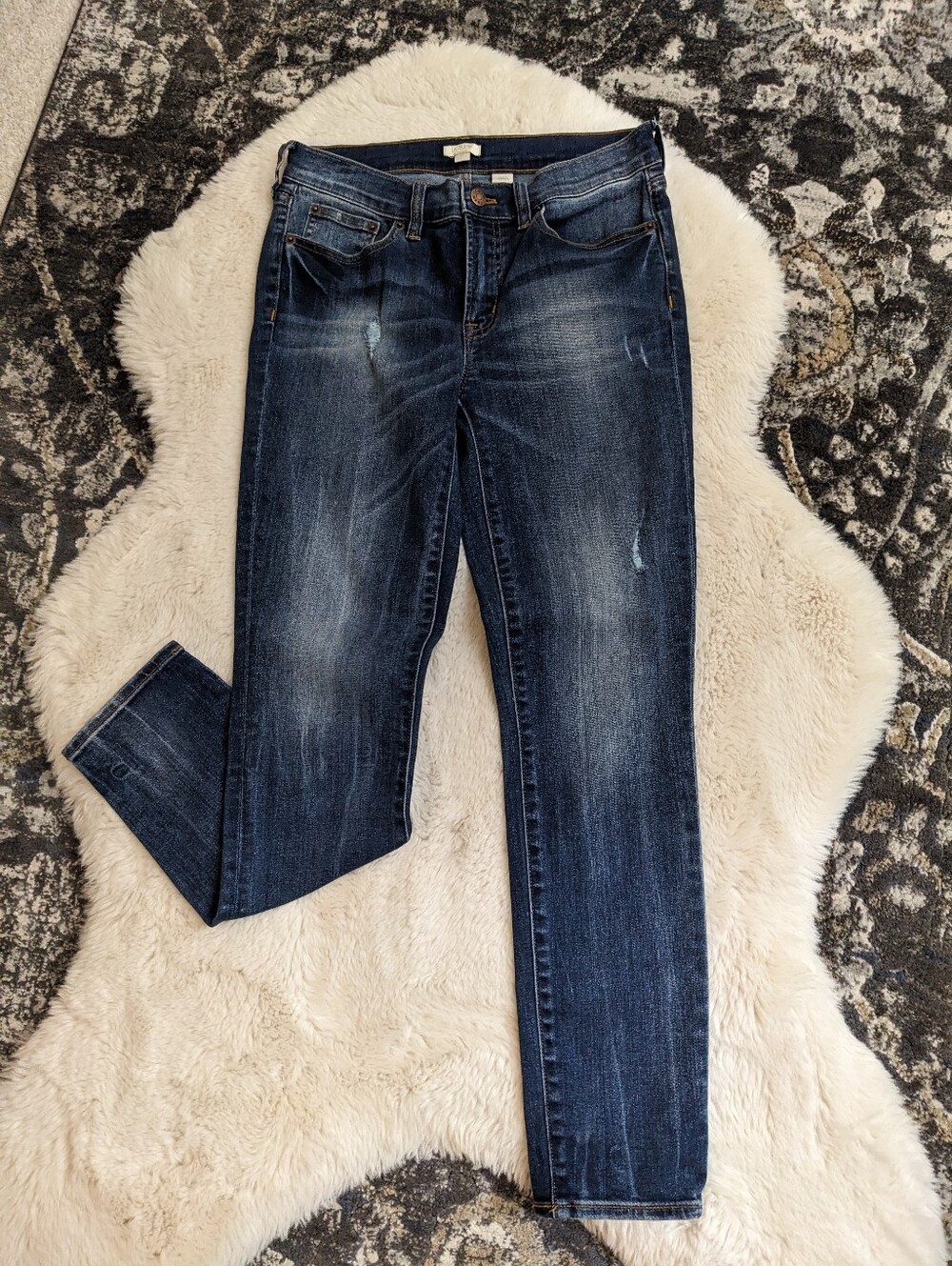 J.Crew Stretch Size 27 Dark Wash Slim Straight Jeans Distressed Denim